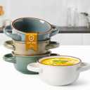 MONITO Ceramic Salad Bowl with Handles, 16 oz French Onion Soup Bowls, Ceramic Soup Bowls for Cereal, Pasta, Chilli, Beef Stew, Stackable Serving Bowl Set of 4 (16 OZ)