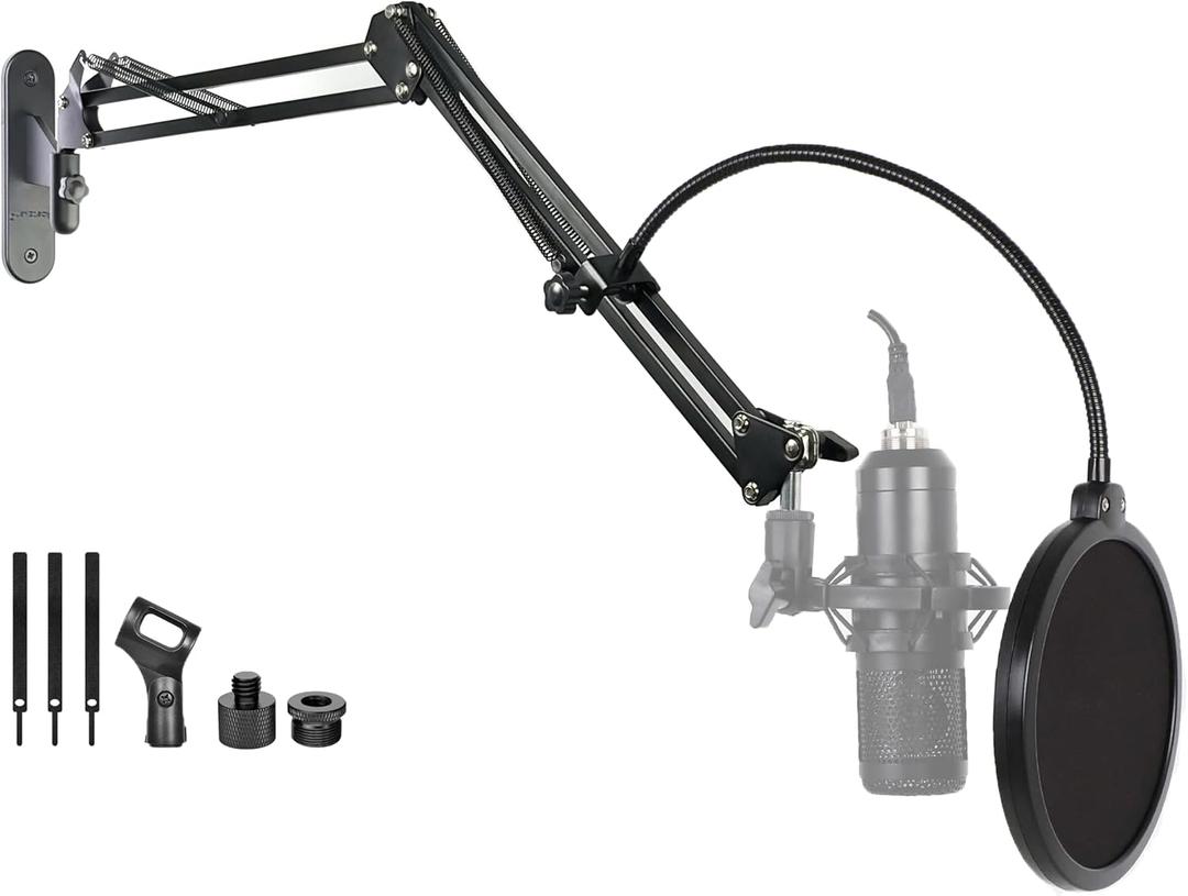 Upgrade Mic Wall Mount,Microphone Boom Arm Wall Stand Holder for Logitech Blue Yeti,Razer,HyperX,Shure,Rode Mic Broadcasting, Voice-Over Sound,Streaming and Recording-booth