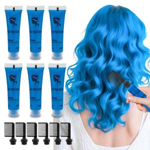 Byhoo Blue Temporary Hair Dye for Kids, Cream Formula, 6 Combs, Washable Hair Color for Dark & Light Hair for Girls Party Halloween Cosplay