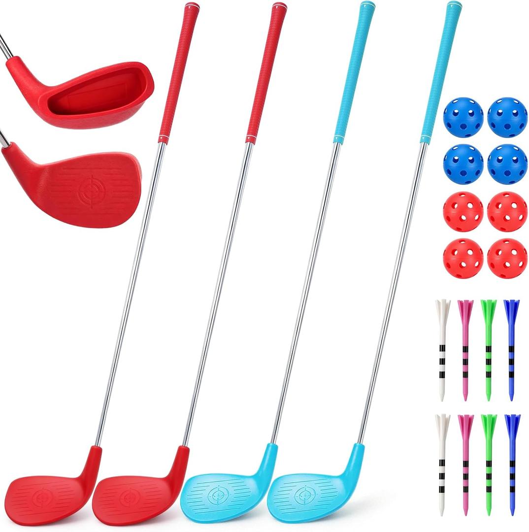 4 Pack Backyard Golf Club Set 36 Inch with 8 Balls & 8 Tees, Oversized 5.1x3.7in Clubheads for Beginners, Outdoor Plastic Bucket Golf Clubs for Families, Backyard Golf Game Gift