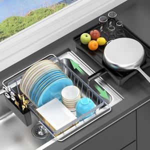 LEMIKKLE Dish Drying Rack- Space-Saving Dish Rack,Expandable Dish Drainers for Kitchen Counter with a Cutlery Holder, Over The Sink Dish Racks Fit for 14’’-19’’ Kitchen Sink Grey