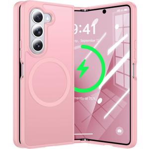 Magnetic for Samsung Galaxy Z Fold 7 Case Compatible with MagSafe [Fast Wireless Charging][Anti-Fingerprint][Military Shockproof] Translucent Matte Silicone Bumper for Z Fold 7 Case, Light Pink