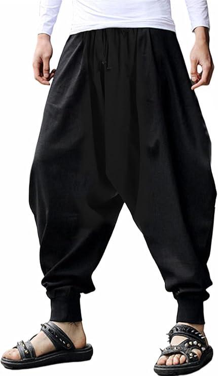 perdontoo Mens Harem Pants Loose Fit Elastic Waist Drawstring Aladdin Hippie Trousers 4x