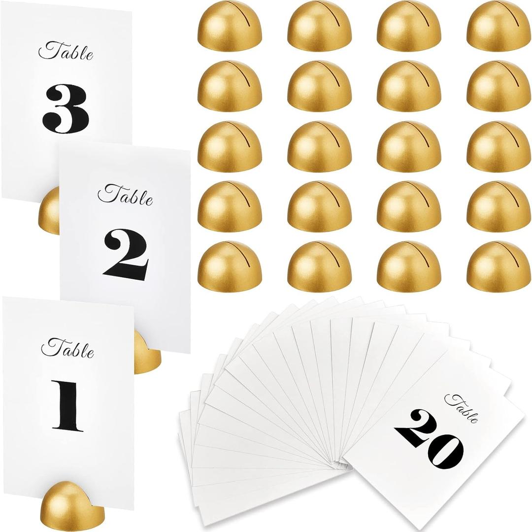 20 Pieces Round Table Number Cards Stands Modern Cursive Table Number 1-20 for Wedding Reception Anniversary Party Restaurant Events 4 x 6 Inches(Gold)