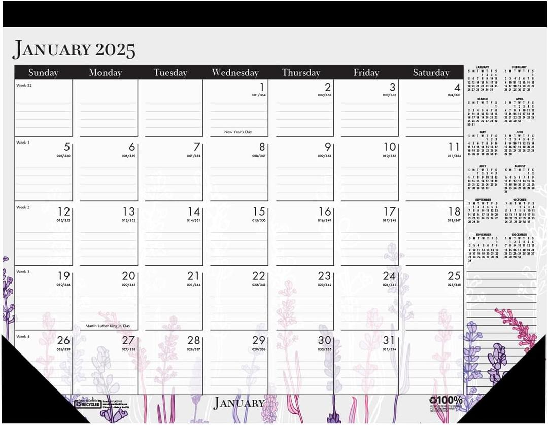 House of Doolittle 2025 Monthly Desk Pad Calendar, Wildflower, 22 x 17 Inches, January - December (HOD197-25)