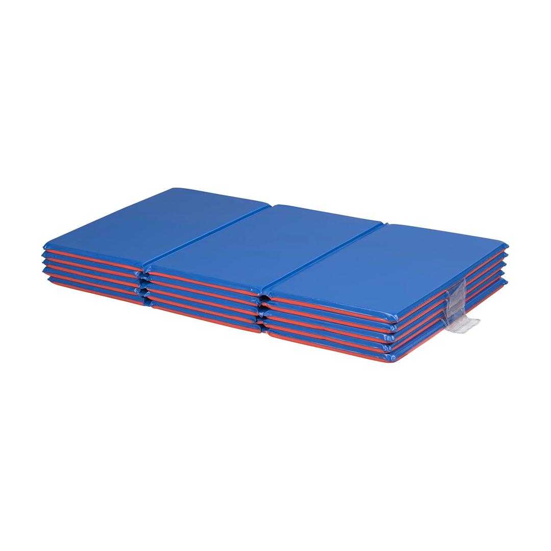 ECR4Kids Premium Folding Rest Mat, 3-Section, 1in, Sleeping Pad, Blue/Red, 5-Pack