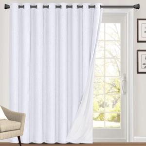 PrinceDeco 100% Blackout Curtains Linen Drapes 108 Inches Long Room Divider Curtains Patio Curtains for Sliding Door Thermal Curtains for Sliding Glass Door,W100 X L108 Inch, Preal White