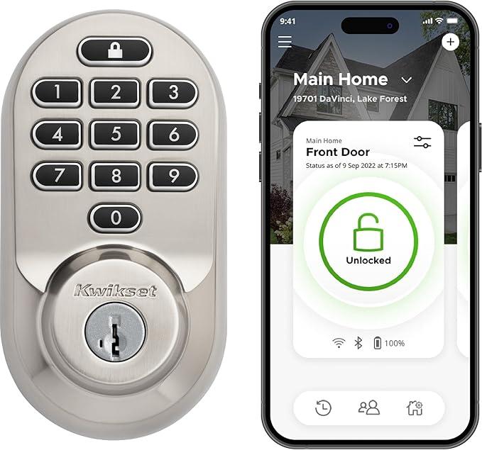 Kwikset Halo Wi-Fi Smart Lock, Keyless Entry Door Deadbolt, Geofence Auto-Unlock, Grade AAA Certified, No Hub Required Easy Install, Satin Nickel, Backlit Keypad