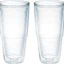 Tervis Clear & Colorful Tabletop Made in USA Double Walled Insulated Tumbler Travel Cup Keeps Drinks Cold & Hot, 24oz - 2pk, Clear