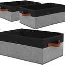 3 Pack Large Capacity Storage Bins Closet Organizer for Shelves, Fabric Closet Storage Baskets Boxes with Leather Handles for Organizing Clothes, Sheets, Jeans, Toys, Books (Black and Grey)