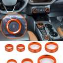 Savadicar CKT02 Billet Aluminum Control Knob Trim Sets, Headlight/4WD/HVAC Climate Control Knob Bezels, Air Conditioner/Radio Switch Cover for 2021-2025 Ford Bronco Sport, Interior Accessories, Orange