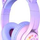 iClever Cat Ear Kids Bluetooth Headphones, LED Lights Up, 74/85dBA Volume Limited, 50H Playtime,Bluetooth 5.2, USB C, Kids Headphones Wireless for Travel iPad Tablet, Meow Macaron-Gradient Pink