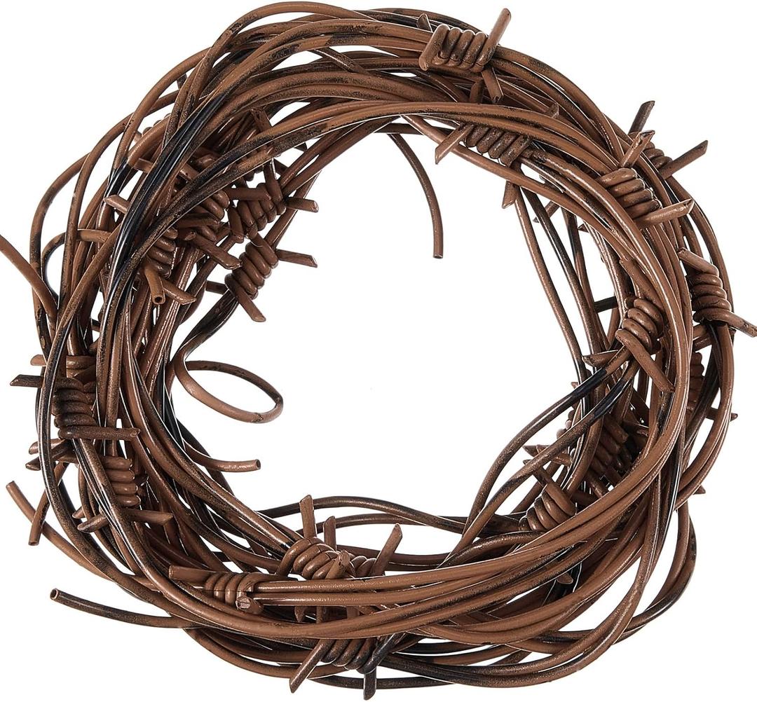 Taiyin 4 Pcs 32.8 Foot Fake Rusted Barbed Wire Decoration Halloween Plastic Faux Barb Wire Prop Western Decor for Cowboy Christmas Party (Rust Red)