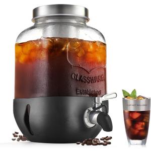 Cold Brew Coffee Maker, 1 Gallon Iced Coffee Maker With Stainless Steel Filter, Heavy Duty Glass Cold Brew Pitcher With Stainless Steel Spigot, Mason Jar Cold Brew Coffee Maker Fast Iced Tea Maker