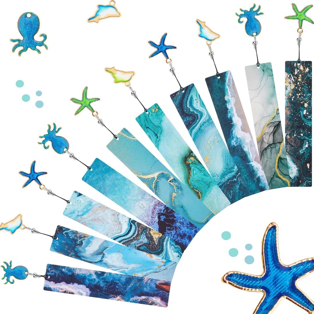 Nezyo 10 Pieces Ocean Bookmarks Page Markers with 10 Multi Ocean Marine Animal Pendants for Students Teachers School Classroom Reading Favor