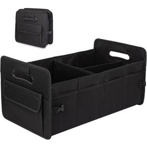 JiatuA Car Trunk Organizer, Car Organizers and Storage Collapsible Multi Compartment Container Box, Adjustable Car Accessories for SUV Sedan Truck, Large Size, Black