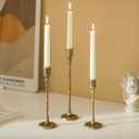 NUPTIO Iron Taper Candle Holders: Antique Brass Candlestick Holder for Thanksgiving Christmas Party - Set of 3 Tall Gold Candles Stick Decor for Fireplace Table Centerpiece