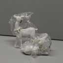 DN DECONATION 2pcs Gold Christmas Reindeer Figurines, Tabletop Reindeer Christmas Decor Indoor, Small Resin Xmas Brass Deer Decorations for Home Mantel Decor (Set of 2), Matte Silver