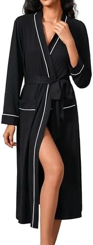 Ekouaer Womens Robe Long Bathrobe Lightweight Soft Knit Kimono Robes Ladies Casual Sleepwear Large