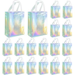 W WINTMING 24 Pcs Holographic Gift Bags with Handles Stunning Reusable Holographic Iridescent Party Favor Bags Welcome Bags for Birthday Holiday Wedding Christmas (8'' Medium Size) (24 Count (Pack of 1))