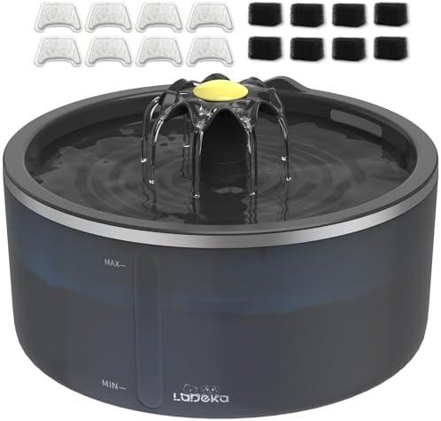 Cat Water Fountain with Dual Filtration System, 2.5L/84oz Pet Water Fountain for Cats Inside, Cat Fountain for Drinking with Ultra Quiet Pump(≤20dB)& LED Blue Light - for Pets Small Animals(8Filters)