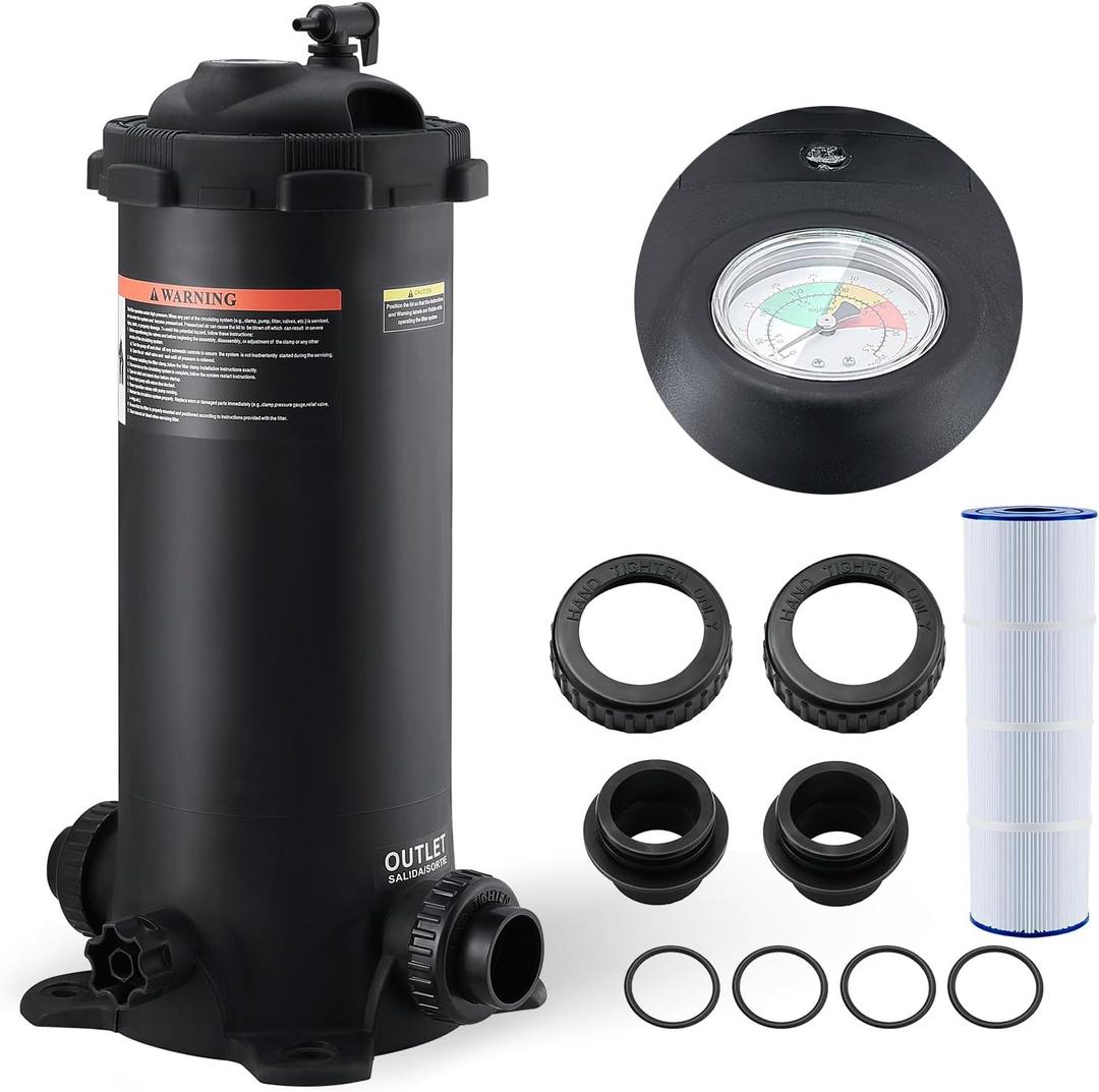 VEVOR 2025 Pro Pool Cartridge Filter Tank & Element for Above Ground & Inground Pools, Large 50Sq. Ft Cleaner System Compatible W/Pumps 1/3 to 1 HP| Up to 2483 GPH |for Pools Up to 19866 Gallons