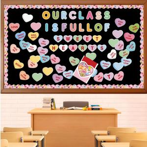 Valentine's Day Conversation Heart Bulletin Board SetSweethearts Themed Name Tags Cutouts Bulletin Board Decorations, School Classroom Chalkboard Wall Decor Valentines Party Supplies