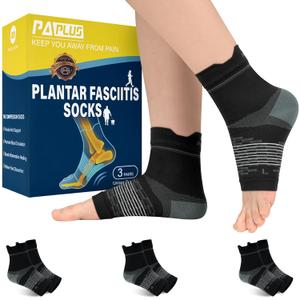 PAPLUS 3 Pairs Plantar Fasciitis Socks Women & Men - Ankle Compression Sleeve for Sprained Ankle, Heel Spur & Arch Support - Foot Brace for Achilles Tendonitis Relief, Arthritis Pain (Large)