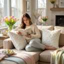 2 x Easter Pillow Covers 18x18 inch Set of 2 Soft White Egg Easter Decorations Cases Throw Pillows for Home Living Room Sofa