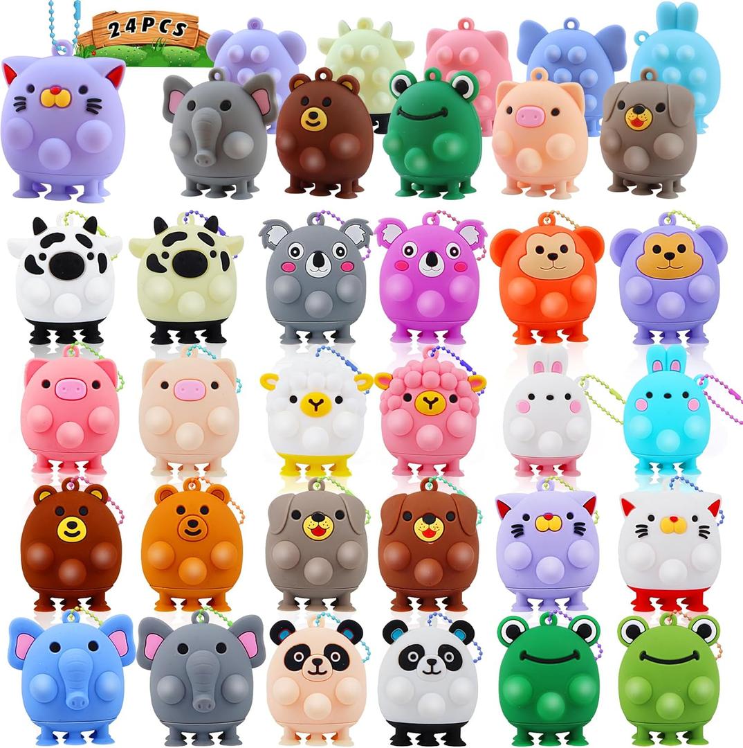 ChildFun 24 PCS Party Favors for Kids, 3D Animal Pop Toys, Goodie Bags Stuffers for Kids, Pinata Stuffers Carnival Prizes, Fidget Toys Bulk, Prize for Classroom, Suction Toys for Toddlers