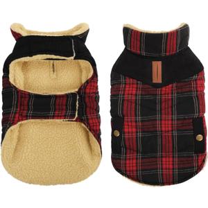 Queenmore Dog Winter Coat Warm Dog Jacket for Cold Weather, Quilting Puffer Plaid Coats for Small/Medium Dogs Waterproof,Girl/Boy Pet Christmas Coat,Pet Snowsuit with Leash Hole/Fleece Padding, M