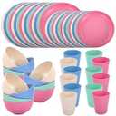 LIYH 48 Pcs Beige Plastic Wheat Straw Dinnerware Set - Reusable Plates and Bowls Sets,Unbreakable Plates Dishes Bowl Cup Outdoor Camper Dish Set for 12