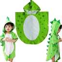 Children Bath Towel Robe Kids Hooded Beach Swimming Poncho Dinosaur Pattern for Kids 0-8 Years (Green)