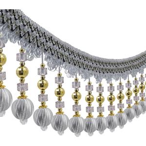 3yards Pom Pom Fringe Trim Beading Ball Fringe Tassel Trimming Ribbon for Piano Cover Decorative Curtain Tape (Gray)