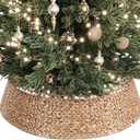ELYKEN 42 Inch Woven Rattan Christmas Tree Collar, Stylish Seagrass & Water Hyacinth Xmas Tree Skirt for Artificial Trees, Wicker Tree Base Cover with Cord Cut-Out Farmhouse Tree Ring for Home Decor (Natural)