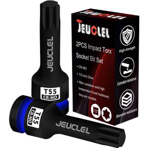 2Pcs T55 Torx Bit Socket, 1/2" Drive Torx Star 6 Point Impact Bit Socket, 3-Inch, Cr-Mo Steel, Screwdriver Adapter for Electric Ratchet Wrenches Fastening Screws Hand Repair