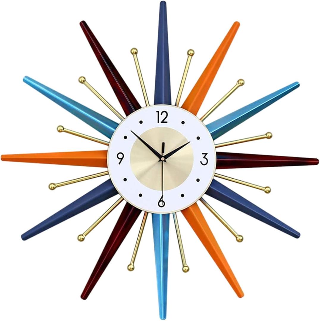 Large Wall Clock 22 Inch Modern Wall Clock Starburst Mid-Century Modern Decor Non-Ticking Battery Operated Colorful Clock Home Decorations for Living Room Bedroom Kitchen Office, Normal