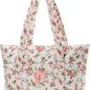 Molly Moon Floral Quilted Tote Bag for Women, Rose Tote Bag with Zipper, Quilted Cotton Shoulder Bag for Women, Pink Floral Bag for Travel, Daily, Women's Gifts for Sister Teachers