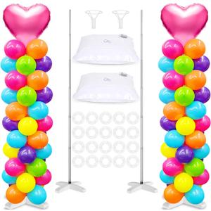 2 Sets Adjustable Balloon Column Stand Kit, Metal 9 Feet Balloon Stands for Floor, Balloon Tower Decorations for Baby Shower Graduation Birthday Wedding Party