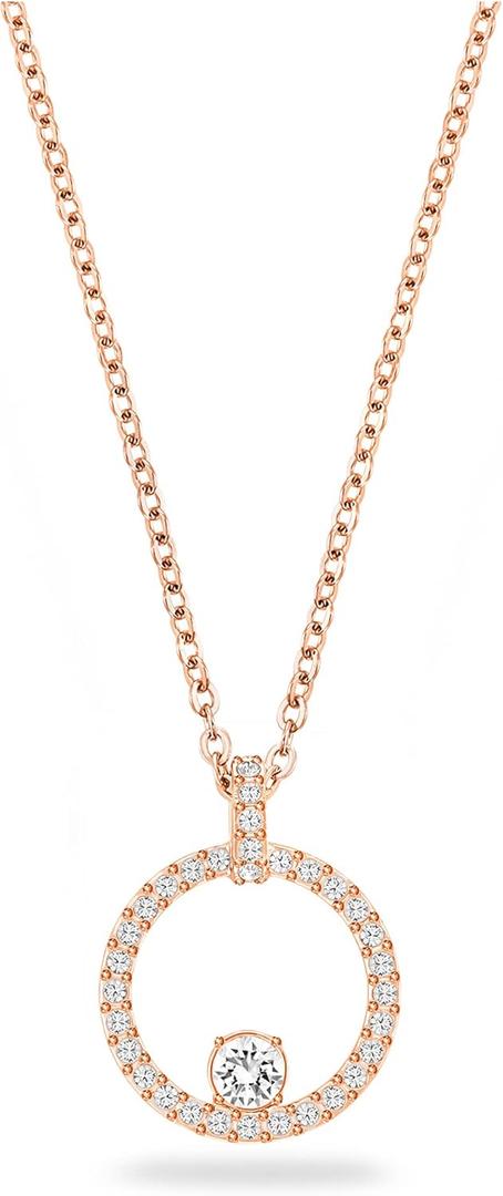 Swarovski Creativity Collection Women's Necklace, Intertwined circle Pendant with White Crystals and Rose-Gold Tone Plated Chain