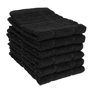 All Clad Premium Solid Dish Cloth Set: Highly Absorbent, Super Soft - 100% Turkish Cotton Terry Looped, 13"x14" Dish Towels for Cleaning & Drying Dishes, Pans, Glassware, or Counters, 6-Pack, Black