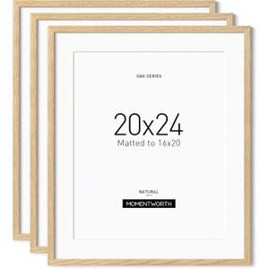 Minimalist 20x24 Picture Frame Matted to 16x20 Set of 3, Solid Oak Wood Frame for Horizontal & Vertical Wall Mounting(3 Pack,Oak)