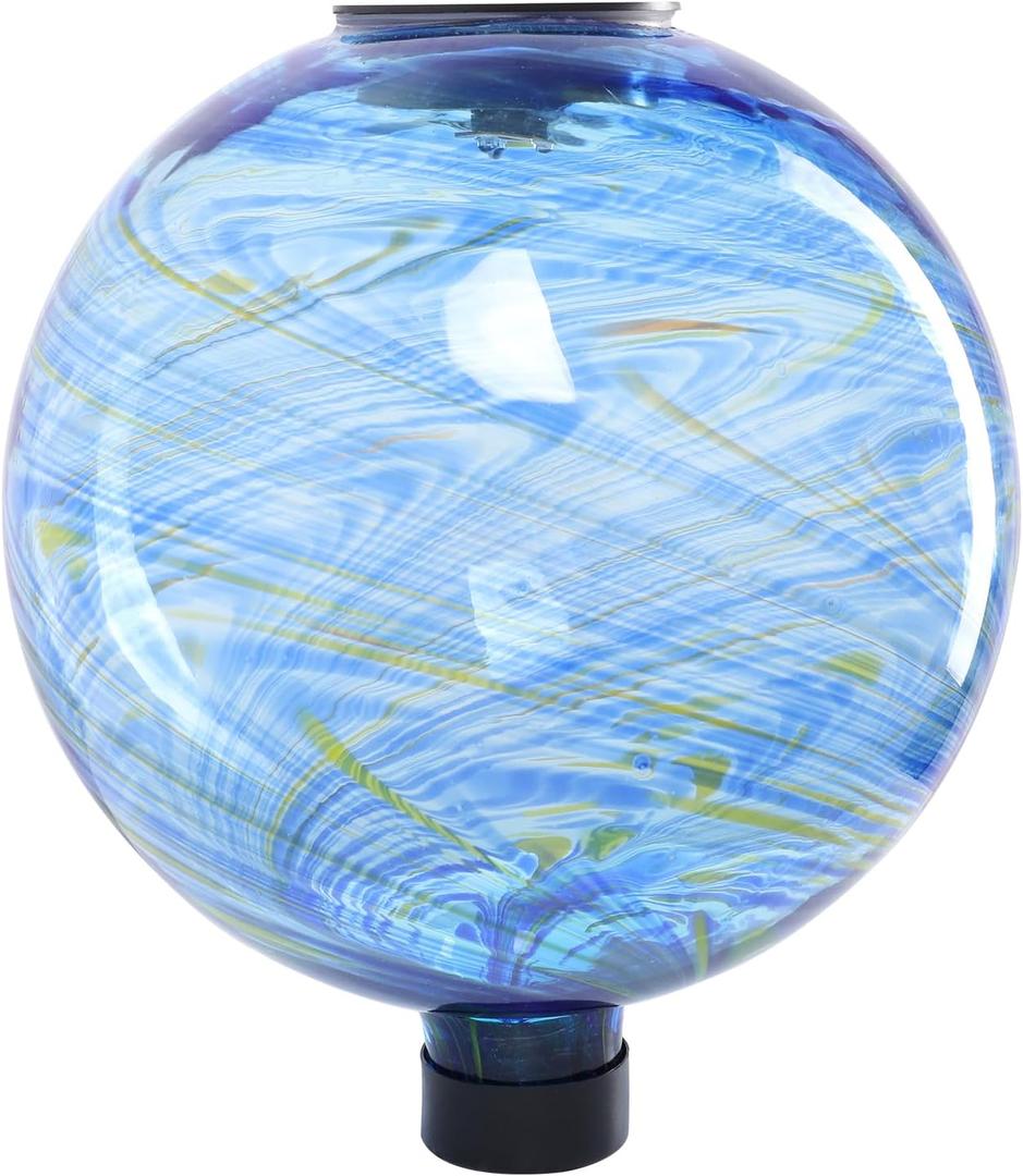 VCUTEKA Solar Gazing Ball, Glass Gazing Balls Sphere with Solar Light for Garden Lawn Outdoor Ornament Yard Decorative, Blue Swirl, 10"