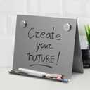 Magnetic Bulletin Board with Stand – Small Dry Erase Memo Board – Tabletop Metal Easel for Magnet Display – 10x8 Inches + 2 Magnets