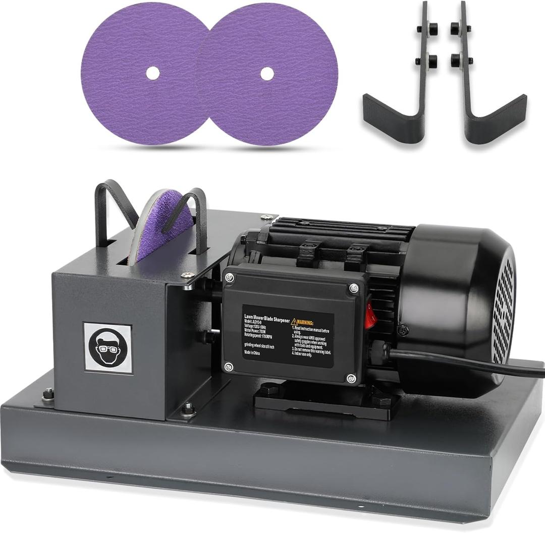 2026 Upgrade Lawn Mower Blade Sharpener 1HP 750W Mower Grinder 9'' Disc | 2 Pcs-9'' Sanding Paper and 40 Bracket for High/Low Lift, Gator & Flat Blades Sharpen