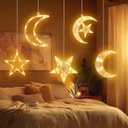 Tujoe 5 Pcs Ramadan Decorations Lights Eid Mubarak Moon Star Window Light LED Battery Powered Islam Window Silhouette Light Islamic Muslim Ramadan Hanging Decor for Wall Home Baby Room Outdoor Patio