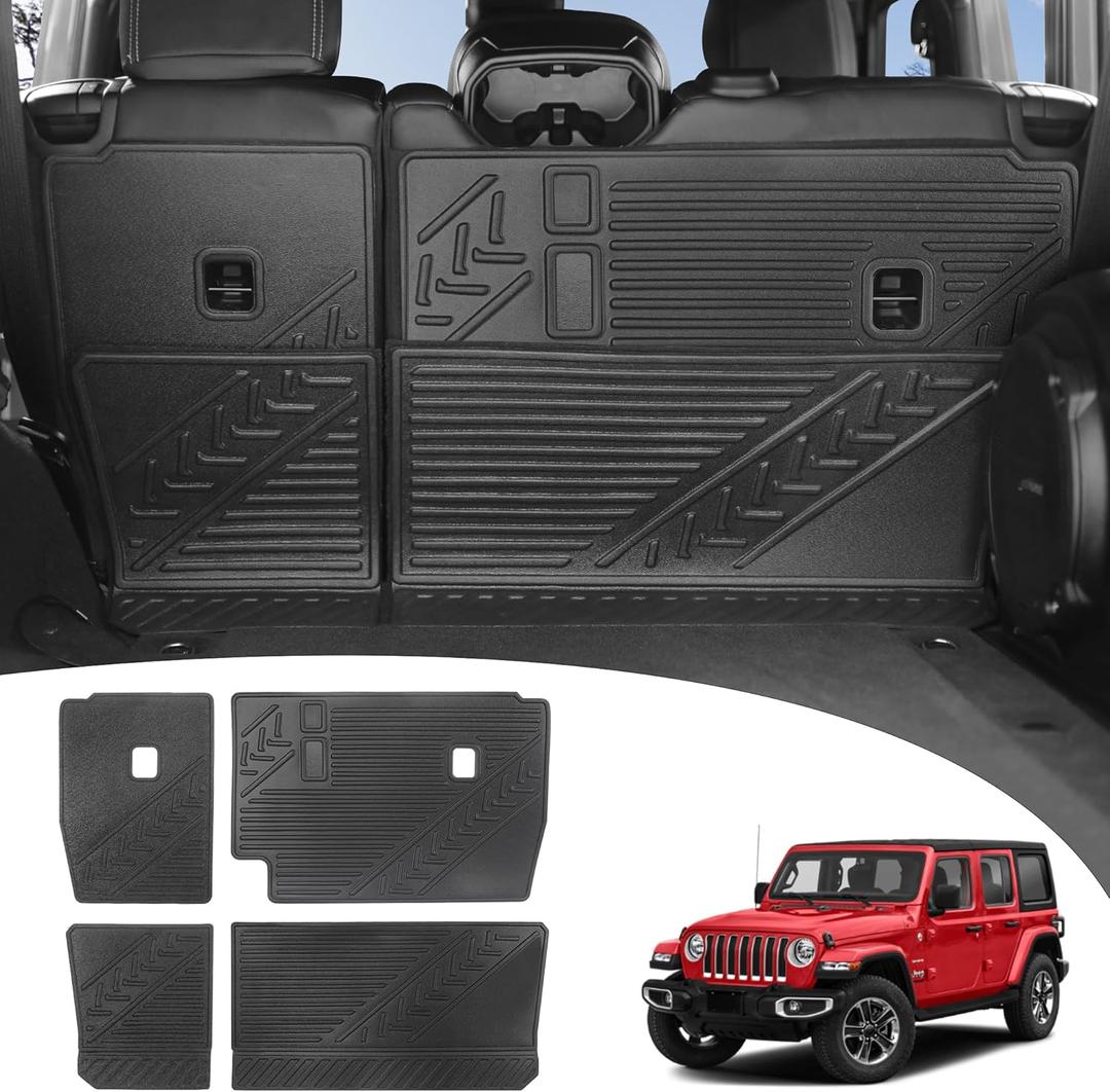 REFORM DESIGN Rear Seat Back Protectors Backrest Mat for 2018-2023 Jeep Wrangler JL 4 Door, 4 PCS Split Covers with Folding Lip, Jeep Wrangler Accessories Dog Seat Liner (4 PCS  With folding lip)