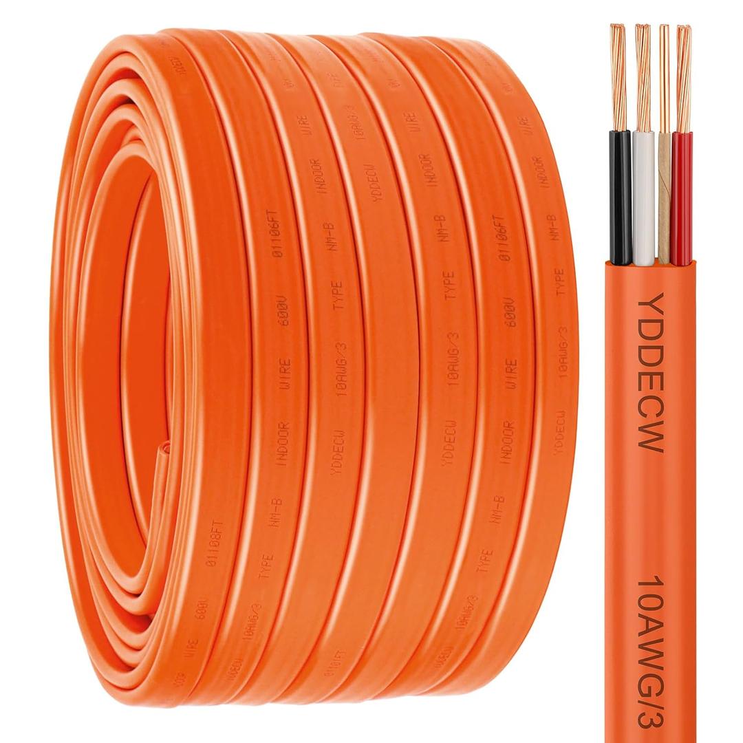 10/3 NM-B Wire with Ground - 100FT 10 Gauge Non-Metallic Sheathed Cable Pure Copper 10 AWG 3 Conductor Residential Indoor Wire for Outlets, Switches and Other Loads etc.