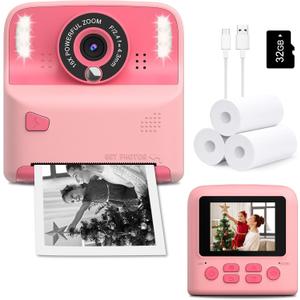 Kids Instant Print Camera, Portable Toys Camera for Toddler, Print Black & White Photos Instantly, Ideal Birthday for Boys & Girls Ages 312 (Pink)