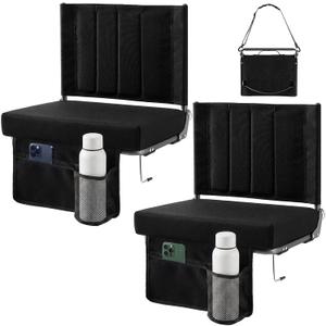 Sweetcrispy 2-Pack Stadium Seats with Back Support, Bleacher Chairs, Black